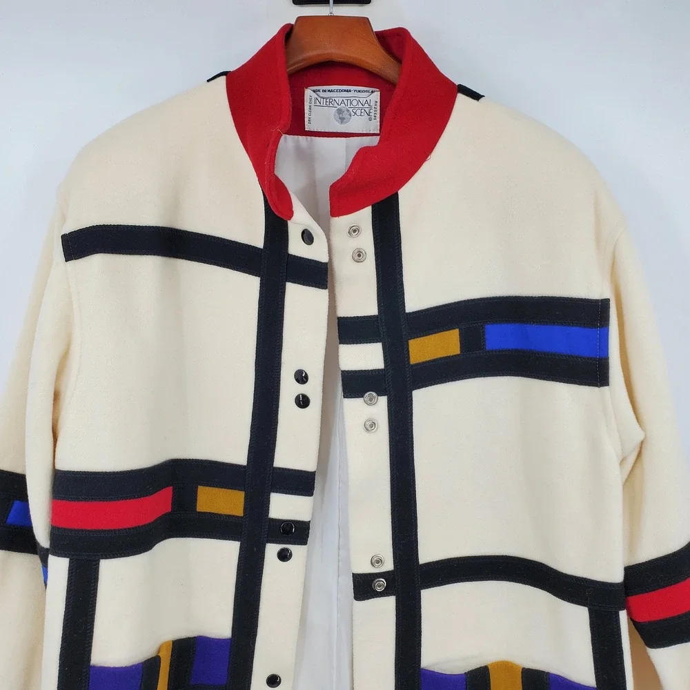 International Scene Vintage Mondrian Style Wool Jacket Colorblock Rainbow 12